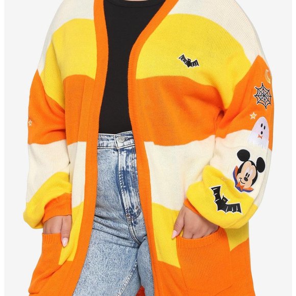 Disney Mickey Mouse Halloween Candy Corn Stripe Girls Open Cardigan